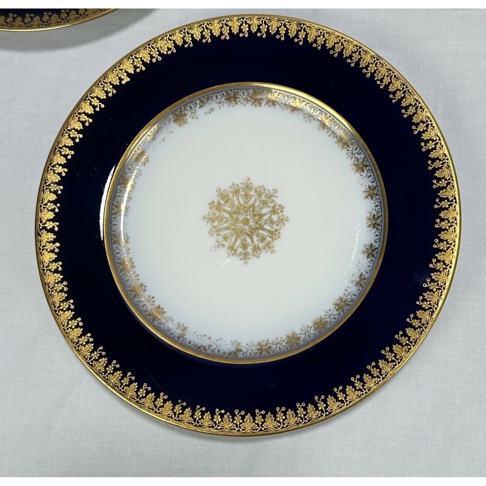 Royal Limoges France Cobalt Blue Gold Gilt Porcelain Plates 8" Set of 3